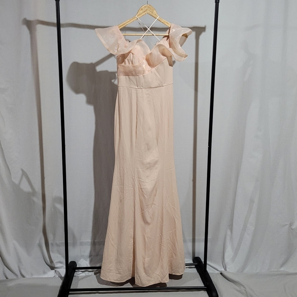 Maniju dress pink peach orange bridesmaid formal evening wedding prom ruffle new